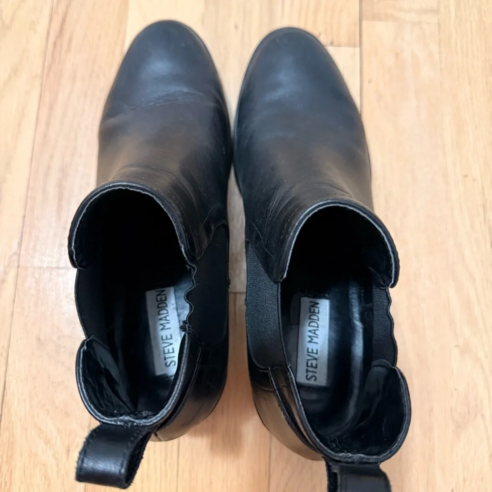 Steve Madden Dicey Black Leather Ankle Booties Size 8 - Picture 4 of 8